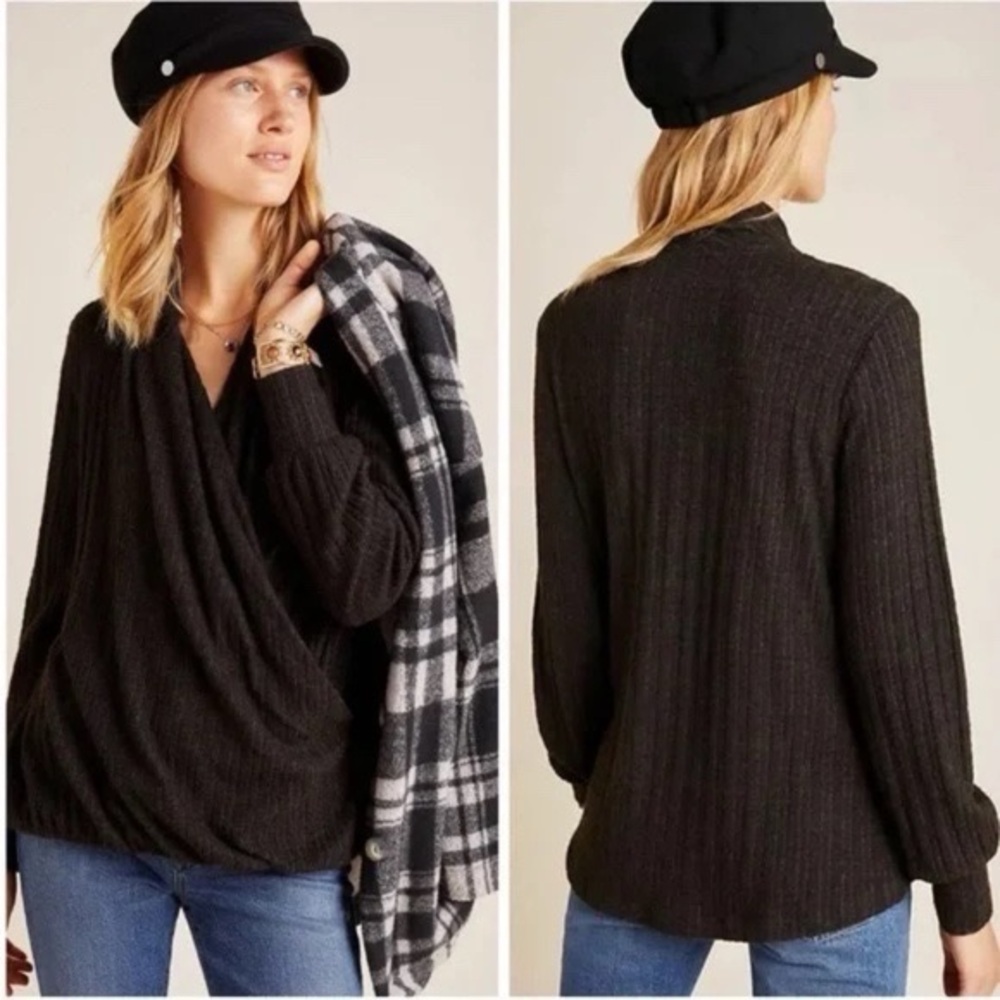 NAME YOUR PRICE • Anthro Maeve Rafela Hacci Surplice Top Faux Wrap Sweater Small
